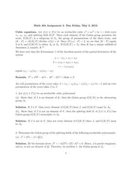 F[X] Be an Irreducible Cubic X 3 + Ax 2 + Bx + Cw