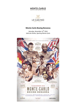 Press Release. Monte-Carlo Boxing Bonanza 2016