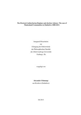 The Electoral Authoritarian Regimes and Election Violence: the Case of Manicaland Communities in Zimbabwe 2008-2013