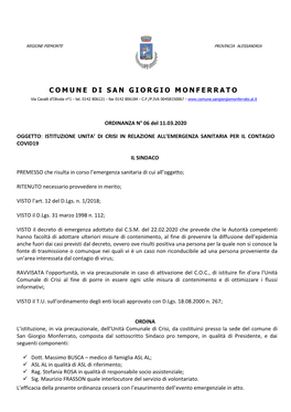 COMUNE DI SAN GIORGIO MONFERRATO Via Cavalli D’Olivola N°1 - Tel