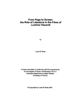 The Role of Literature in the Films of Luchino Visconti