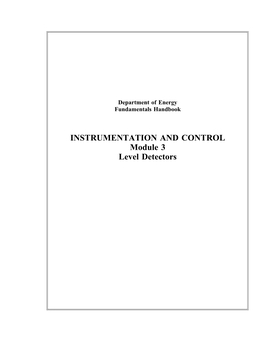 INSTRUMENTATION and CONTROL Module 3 Level Detectors