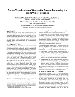 Online Visualization of Geospatial Stream Data Using the Worldwide Telescope