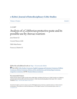 Analysis of a Celtiberian Protective Paste and Its Possible Use by Arevaci Warriors Jesús Martín-Gil