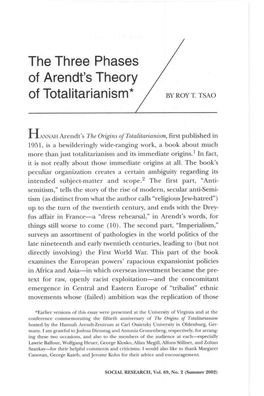 The Three Phases of Arendt's Theory of Totalitarianism*