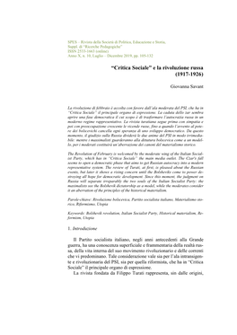 “Critica Sociale” E La Rivoluzione Russa (1917-1926)