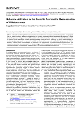 MICROREVIEW Substrate Activation in the Catalytic Asymmetric