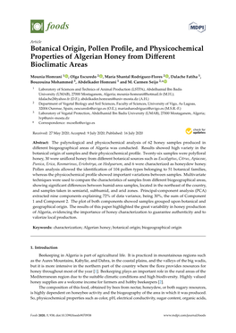Botanical Origin, Pollen Profile, and Physicochemical Properties of Algerian Honey from Different Bioclimatic Areas