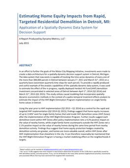 Estimating Home Equity Impacts from Rapid, Targeted Residential Demolition in Detroit, MI: Application of a Spatially-Dynamic Data System for Decision Support