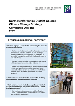 North Hertfordshire District Council Climate Change Strategy Completed Actions 2020