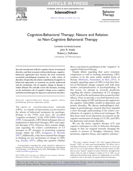 Cognitive-Behavioral Therapy: Nature and Relation to Non-Cognitive Behavioral Therapy