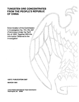 Tungsten Ore Concentrates from the People's Republic of China