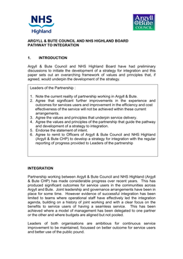 Argyll & Bute Council and Nhs Highland Board Pathway to Integration Pdf