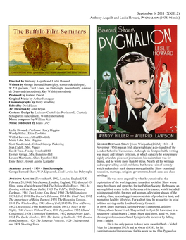 September 6, 2011 (XXIII:2) Anthony Asquith and Leslie Howard, PYGMALION (1938, 96 Min)