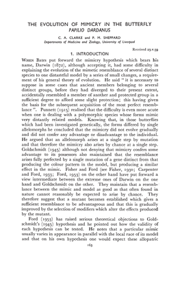 And Ford, I; Ford, '953) on the Other Hand Have Put Forward a View Intermediate Between the Extreme Ones of Darwin on the One Hand and Goldschmidt on the Other