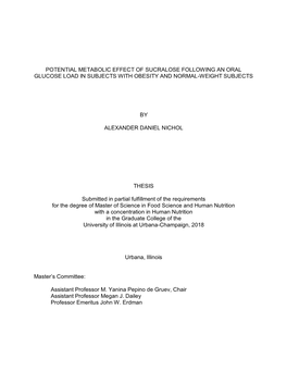 Potential Metabolic Effect of Sucralose Following an Oral Glucose Load in Subjects with Obesity and Normal-Weight Subjects