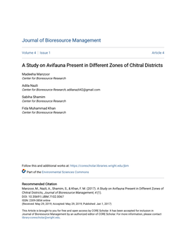 A Study on Avifauna Present in Different Zones of Chitral Districts