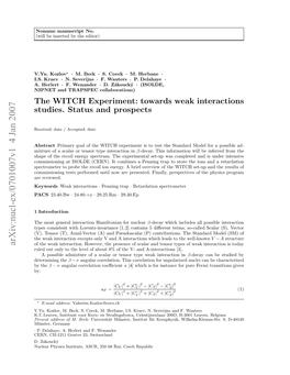 The WITCH Experiment: Towards Weak Interactions Studies. Status And