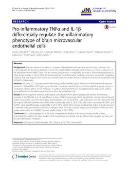 Pro-Inflammatory Tnfα and IL-1Β Differentially Regulate the Inflammatory Phenotype of Brain Microvascular Endothelial Cells Simon J