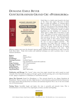 Gewurztraminer Pfersigberg Beyer Tech Sheet