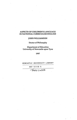 Aspects of Children's Language in National Curriculum English