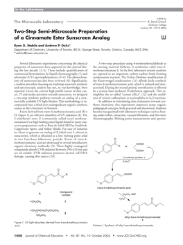 Two-Step Semi-Microscale Preparation of a Cinnamate Ester Sunscreen Analog W