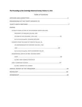 The Proceedings of the Cambridge Historical Society, Volume 11, 1916