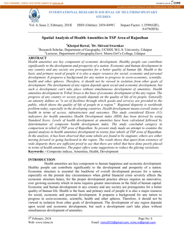 Spatial Analysis of Health Amenities in TSP Area of Rajasthan