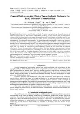 Current Evidence on the Effect of Pre-Orthodontic Trainer in the Early Treatment of Malocclusion