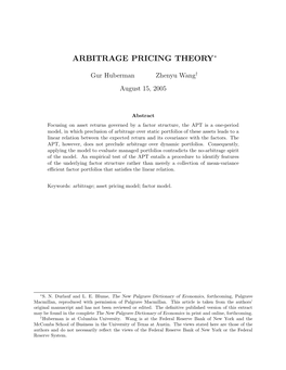 Arbitrage Pricing Theory∗