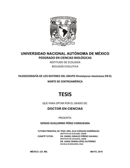 FILOGEOGRAFÍA DE LOS RATONES DEL GRUPO Peromyscus Mexicanus EN EL NORTE DE CENTROAMÉRICA