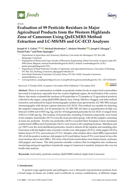 Evaluation of 99 Pesticide Residues in Major Agricultural Products