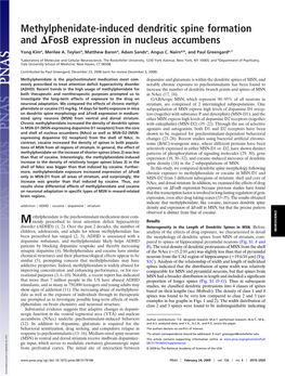 Methylphenidate-Induced Dendritic Spine Formation and ⌬Fosb Expression in Nucleus Accumbens