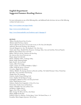 English Department Suggested Summer Reading Choices