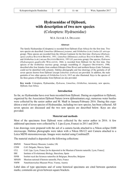 Hydraenidae of Djibouti, with Description of Two New Species (Coleoptera: Hydraenidae)