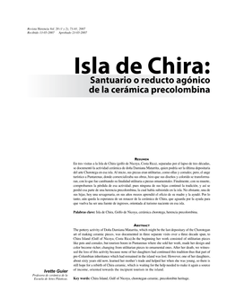 Isla De Chira: Santuario O Reducto Agónico De La Cerámica Precolombina