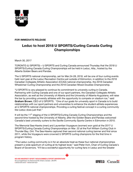 Leduc to Host 2018 U SPORTS/Curling Canada Curling Championships