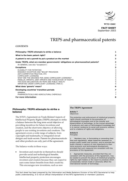 TRIPS and Pharmaceutical Patents