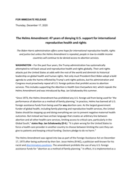 The Helms Amendment: 47 Years of Denying U.S. Support for International Reproductive Health and Rights