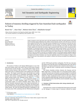 Failures of Masonry Dwelling Triggered by East Anatolian Fault Earthquakes in Turkey