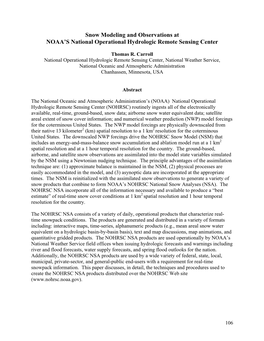 Snow Modeling and Observations at NOAA's National Operational