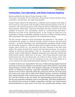 Nationalism, Neo-Liberalism, and Ethno-National Populism