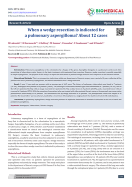 When a Wedge Resection Is Indicated for a Pulmonary Aspergilloma? About 12 Cases