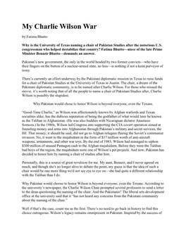 My Charlie Wilson War by Fatima Bhutto