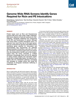Genome-Wide Rnai Screens Identify Genes Required for Ricin and PE Intoxications