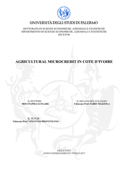 Agricultural Microcredit in Cote D'ivoire