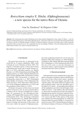 Botrychium Simplex E. Hitchc. (Ophioglossaceae) – a New Species for the Native Flora of Ukraine