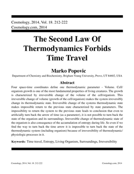 The Second Law of Thermodynamics Forbids Time Travel