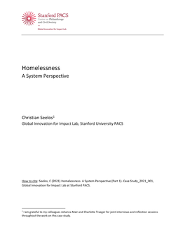 Homelessness a System Perspective
