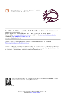 Israel: What Went Wrong on October 6?: the Partial Report of the Israeli Commission of Inquiry Into the October War Source: Journal of Palestine Studies, Vol